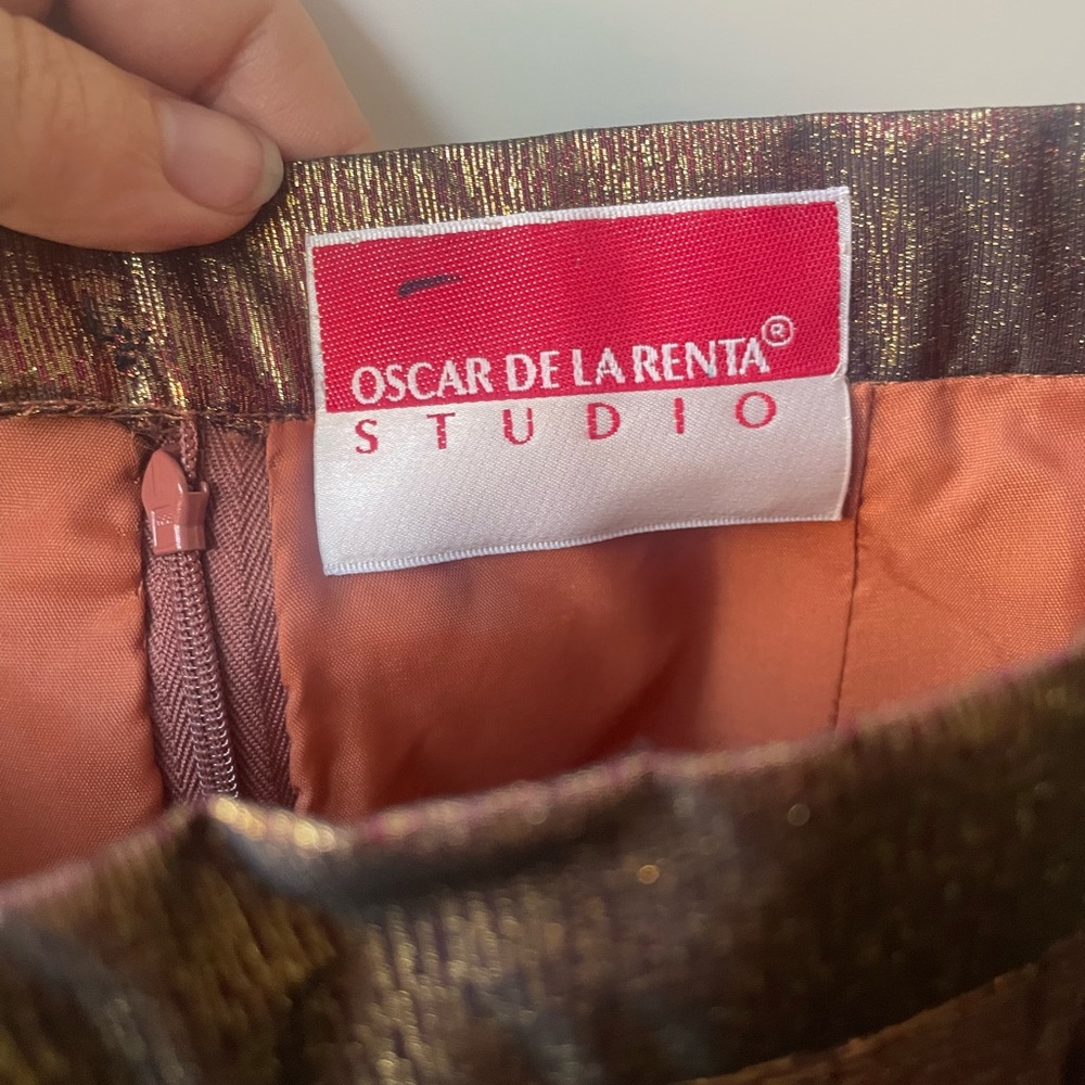 Vintage Oscar de la Renta Metallic Gold and Brown Pencil Skirt